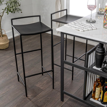 Svelte 30" Coastal Contemporary Iron Saddle-Seat Low-Back Bar Stool with Foot Rest - JONATHAN Y